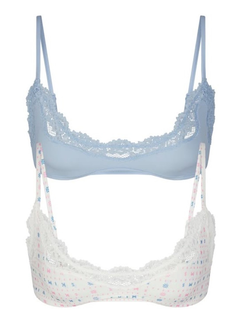 SKIMS Lace Bralettes 3 Pack: Pink, White, Light Blue